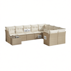 Conjunto de Sofás de Jardín de Ratán Beige, 6 Plazas, Diseño Contemporáneo para Exteriores - Product Image 1
