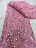 Tissu de dentelle perlée de luxe avec sequins brodés, style uni, tissu de mariée pour accessoires