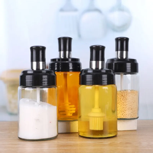 <span class=keywords><strong>Set</strong></span> Botol Bumbu Kaca Grosir dengan Sendok Kuas, Botol Eropa Transparan Beralur untuk Garam Gula - Product Image 3