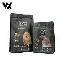 Sacs d'emballage pour aliments secs pour chiens et chats, personnalisés, anti-odeur, capacité 0,4 kg, 0,8 kg, 3 kg, noirs, avec fermeture éclair Velcro
