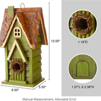 Nichoir décoratif en bois massif vieilli vert de 12 po de hauteur, à suspendre, pour ornement de jardin, vente en gros usine