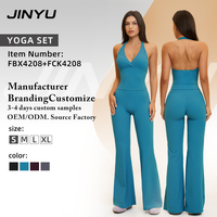 Ensemble de vêtements de sport pour femmes Jinyu Custom, 2 pièces, leggings évasés taille haute avec effet scrunch caché, pour yoga, fitness et entraînement.