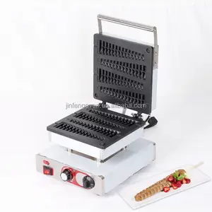 Ticari aperatif makinesi yapışmaz elektrikli 4 adet çam şekli lolly waffle makinesi/hot dog waffle makinesi