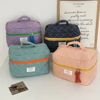 Matelassé Plaid fille sacs à cosmétiques rétro dames pochette porte-crayon porte-monnaie Portable voyage femme toilette sac de rangement sac à main