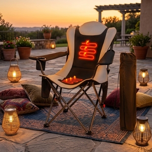 <span class=keywords><strong>Chaise</strong></span> de camping chauffante pliable robuste <span class=keywords><strong>pour</strong></span> l'extérieur, <span class=keywords><strong>chaise</strong></span> de jardin chauffante avec porte-gobelet et poche latérale - Product Image 6