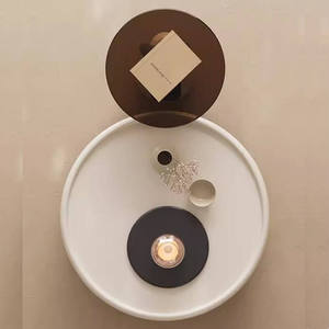 Chine Usine Accueil Verre Blanc Table Basse Salon Table Basse Ronde Table Basse avec Stockage - Product Image 4