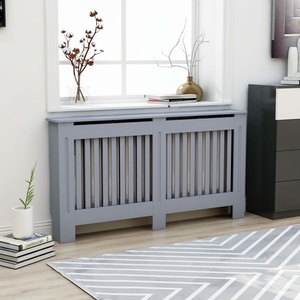 Cubierta de radiador de madera MDF moderna grande 152x19x81,5 cm gris para uso doméstico en sala de estar y dormitorio