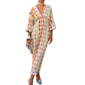 ชุดเดรสผู้หญิงทรงเอแขนสั้นพิมพ์ลายดิจิตอลคอวีเซ็กซี่แฟชั่น - Product Image 1