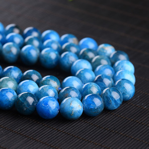Fornitura all'ingrosso di perle lisce e rotonde di apatite blu naturale, filo completo di perle sciolte di apatite blu fresca per la creazione di gioielli. Colore: 6-8 - Product Image 5