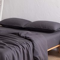 Parure de draps ajustés 4 pièces en tissu 100% chanvre 100TC, couleur gris foncé moderne, pour lit Queen Size, vente en gros