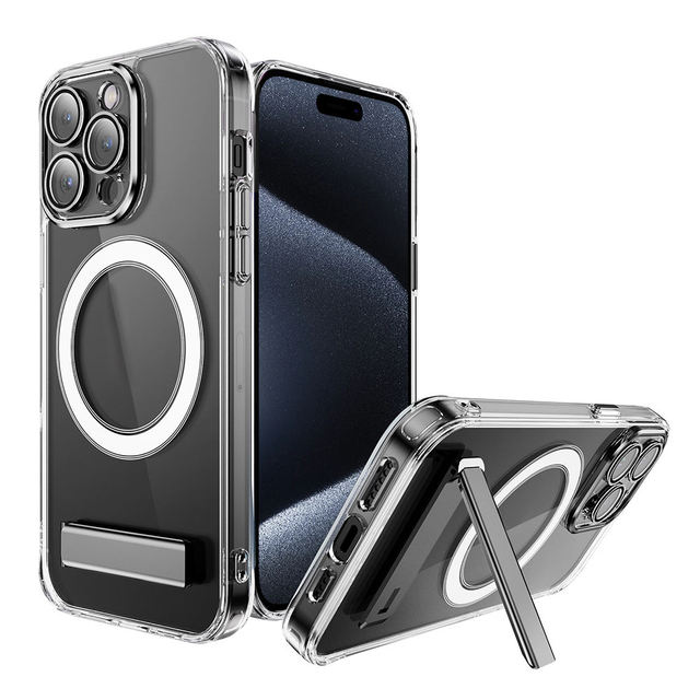 Strong Magnetic Kickstand Case for iPhone 16 15 14 13 With Adjustable Durable Metal Button and Shockproof Lens Protector
