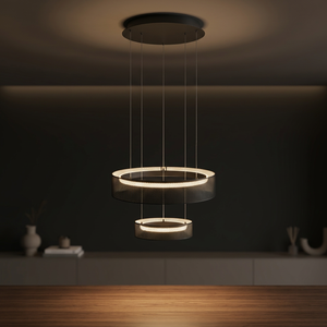 Lámpara Colgante LED Moderna, Anillo de Metal Negro Redondo, CCT 2200K - 3000K - 4000K, 28W, para Techo de Sala de Estar - Product Image 2