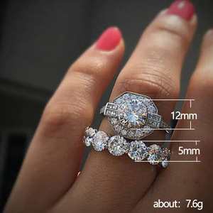 Anillo de circonita cúbica de una sola fila para mujer, conjunto de joyería para parejas de boda - Product Image 5