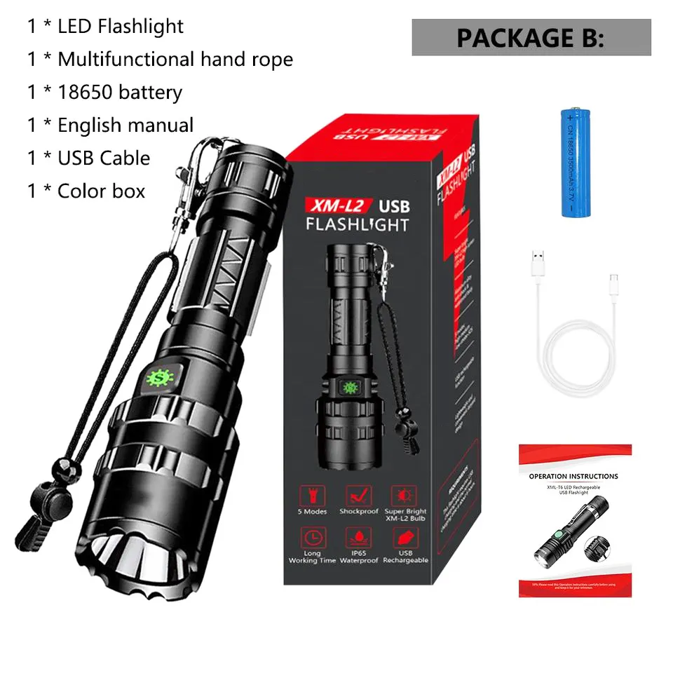 Super Bright Linternas High Power Rechargeable Hunting Lantern L Long Range Torch Light Waterproof Micro USB Flashlight Tactical