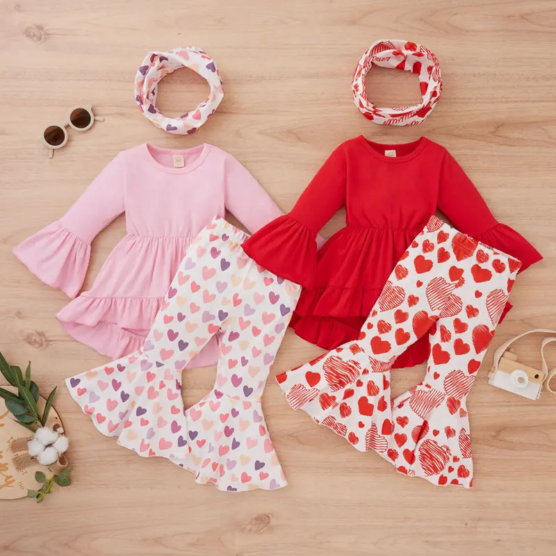 Hot Spring Girls Clothes Valentine Toddler Clothing Baby Girls Long Sleeve Pleaded Dress Pant boutique clothing