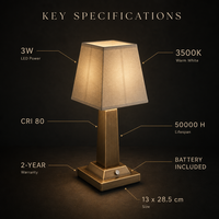 Lampe de table moderne sans fil en laiton avec abat-jour en tissu de lin, rechargeable, à commande tactile, à intensité variable, alimentée par batterie, pour mariage, restaurant, maison
