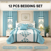 Ensemble de literie de luxe 12 pièces, ensemble de couettes taille Queen avec taies d'oreiller et rideaux pour la maison, vente en gros d'usine