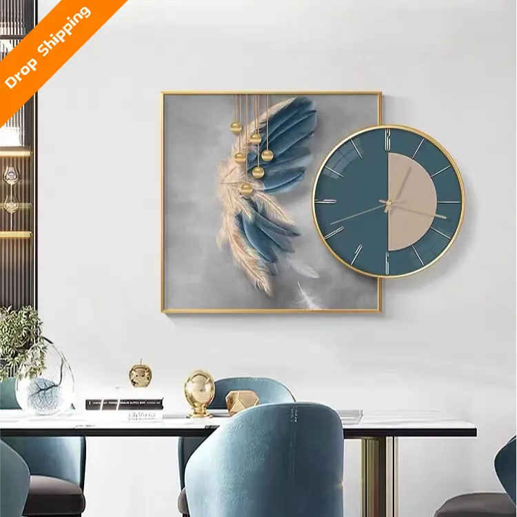 Modern Minimalist Decorative Crystal Porcelain Painting Wall Clock Creative Restaurant Light Luxury High-end Atmospheric Clock