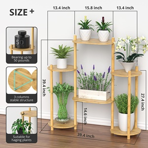 Support à plantes moderne du milieu du siècle, support à 3 niveaux en bambou, <span class=keywords><strong>étagère</strong></span> à plantes d'angle, supports de balcon décoratifs pour intérieur et extérieur - Product Image 4