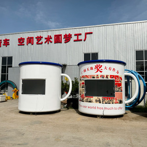 Carrito de Comida Móvil con Forma de Taza de Té <span class=keywords><strong>Gigante</strong></span>, Construcción de Acero Galvanizado y Aluminio para Venta de Café y Bocadillos - Product Image 1