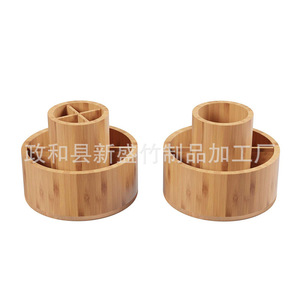 Factory wholesale cosmetic storage <b>boxes</b>, <b>makeup</b> brush and lipstick round storage <b>boxes</b>, tabletop two-layer bamboo, - Product Image 4