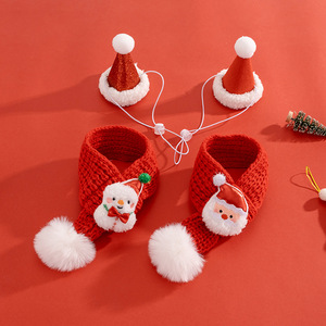 Zoyi Haustier Weihnachts-Strickschal Handgestricktes Halsaccessoire für Katzen Festliche Weihnachtskostüm-Mützen für Welpen - Product Image 2