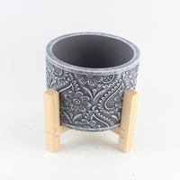 Jardinière ovale en ciment faite à la main avec soucoupes à motif en relief pour jardin et balcon – Pot durable et écologique pour bonsaï