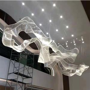 Grande Lampadario di Design Moderno per Hotel, Villa e Hall, con Decorazioni a Nastro, in Vetro Soffiato, Sospensione Bianca, su Misura per Progetti Professionali - Product Image 1