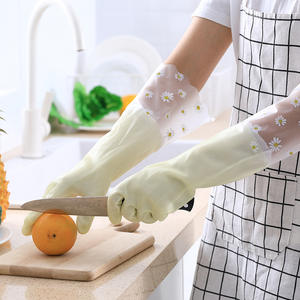 Guantes de limpieza para el hogar de PVC, 42 cm de largo, impermeables, gruesos, con diseño de margaritas, para lavar platos y ropa en la cocina - Product Image 2