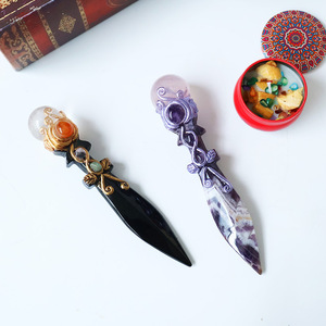 Daga Mágica de Obsidiana Natural con Amatista Tallada en Cristal para Brujería, Artesanía y Decoración del Hogar - Product Image 2