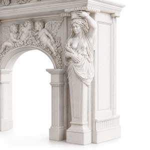 Cheminée en marbre personnalisée, moderne, sculptée à la main, de luxe, en marbre blanc du Hunan, avec manteau de cheminée en marbre - Product Image 3