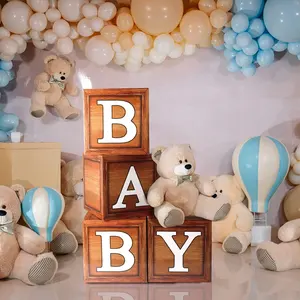4pcs Baby Shower Decoration Brown Baby Box Woodland Teddy Bear Decorations Birthday Party Gender Reveal BackdropBaby Shower Deco