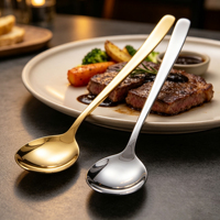 Cuillère à soupe FLEY 304 en acier inoxydable, manche long, couleur or, résistante aux chutes, facile à nettoyer, ustensile pour cuisine, salle à manger, restaurant