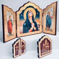 Icône orthodoxe en bois, diptyque, Saint Nicolas le Miracleur et Notre-Dame des Douleurs, icône religieuse de prière pour table