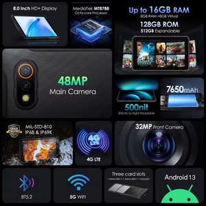 Ulefone Armor Pad Pro Rugged <b>Tablet</b> IP68/IP69K <b>4G</b> MT8788 8GB+8GB Virtual RAM 128GB ROM 48MP 7650mAh Android 13 - Product Image 3