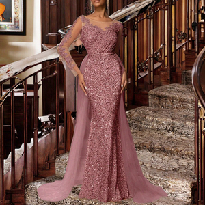 Đầm dạ hội màu tím sang trọng dành cho đám cưới, tiệc tùng, đính sequin, hạt cườm, pha lê, dài chạm sàn, chất liệu tự nhiên, chống tĩnh điện, kiểu dáng xòe. - Product Image 3