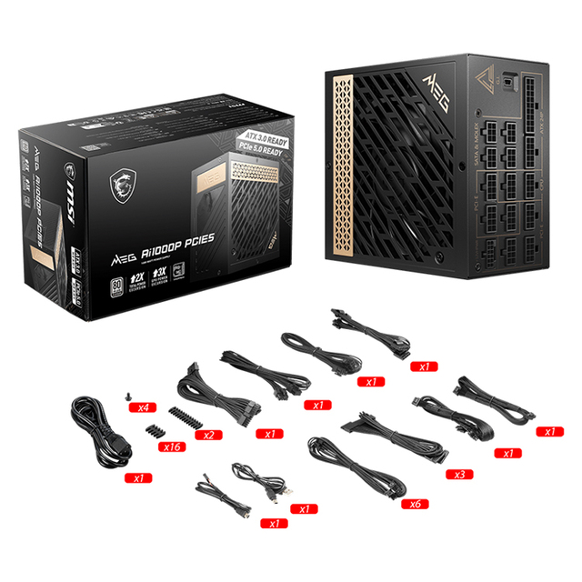 MSI MPG Ai1000P PCIE 5 ATX 3.0 1000W Full Modular Gaming Power Supply with 80 Plus Gold Certified 100% Japanese 105 Capacitors