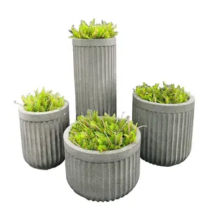 Elegant Cement White Color Stripe Flower Pot Planters Outdoor Wholesale Fiber Clay Pots Indoor Outdoor Fiberglass Planters