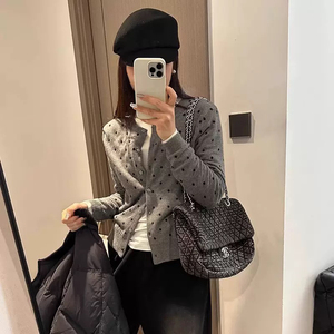 Cardigan in <span class=keywords><strong>maglia</strong></span> oversize nero personalizzato con stampa a <span class=keywords><strong>pois</strong></span>, abbottonatura frontale, maniche lunghe, anti-pilling e anti-piega - Product Image 4