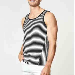 Custom Manufacturer Two Tone Ribbed Contrast Round Neck Cotton Tank Top Fitness Striped Basic Men'S Tank Tops