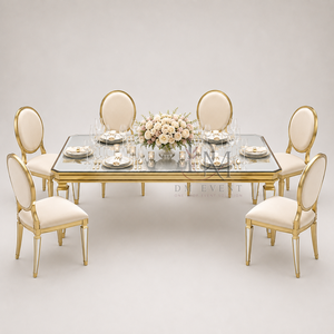 Mesa de Banquete Rectangular Premium de Acero Inoxidable con Tapa de Espejo, Delantal de Triple Riel y Patas Cónicas al por Mayor - Product Image 1