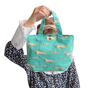 Custom Logo Female Small <b>Mini</b> Gift Weekends Multicolor Canvas Cotton Shopping Green Lunch <b>Tote</b> <b>Bag</b> with Reinforced Handle - Product Image 1