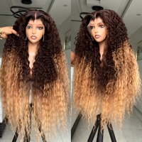 Perruque bouclée Jerry Ombre Brun Blond Miel sans colle 4x4 HD pour Lace Frontal en Cheveux Humains Vierges