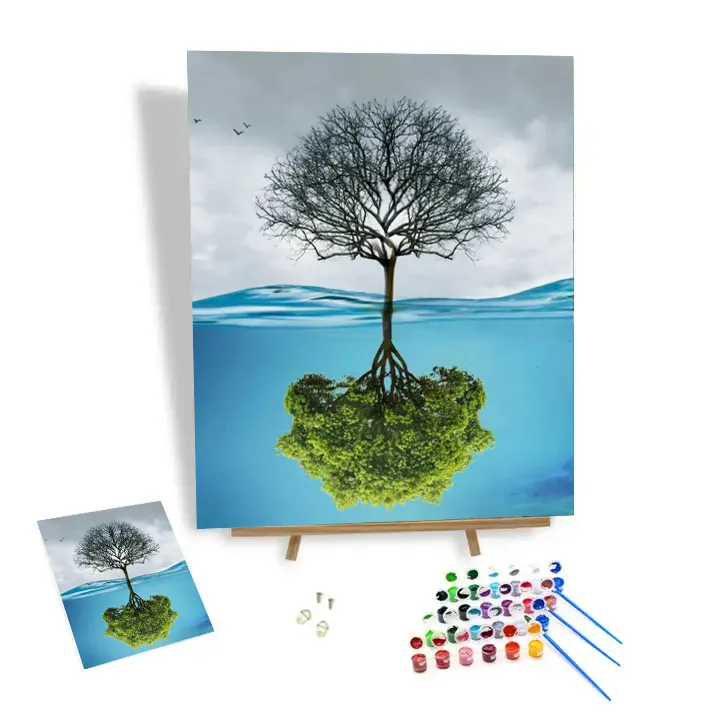 Fábrica al por mayor Diy pintura por números Kits pinturas para adultos al revés árbol verde decoración del hogar de alta calidad