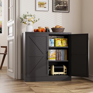 Buffet de cuisine style farmhouse noir de 36 pouces avec portes battantes en X et étagères réglables pour cuisine, salle à manger, buanderie - Product Image 3
