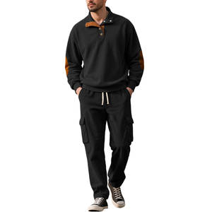 Ensemble sweat-shirt et pantalon de travail en velours côtelé pour homme, col montant, survêtement pour l'automne/hiver - Product Image 1