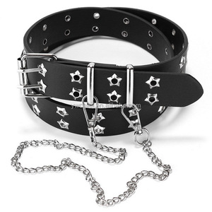 Cinturón <span class=keywords><strong>de</strong></span> piel sintética con estrella hueca Punk para mujer y niña, correa <span class=keywords><strong>de</strong></span> hebilla <span class=keywords><strong>de</strong></span> Metal, doble fila, cinco <span class=keywords><strong>puntas</strong></span> - Product Image 5