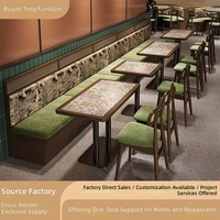 Ensemble de tables et chaises de salle à manger en bois massif avec plateau en pierre, style minimaliste moderne, personnalisable, mobilier commercial pour restaurants