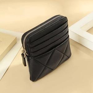 Small Minimalist Unisex Genuine Leather Credit Card Holder Front Back Pockets <b>Pouch</b> Change Cash Organizer Slot Zip Closure - Product Image 5
