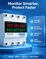 Relais de protection contre les surtensions et les sous-tensions triphasé AC réglable, protection contre les surintensités 63A 100A, affichage LED, réinitialisation automatique 50/60Hz